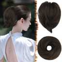 BARSDAR Straight Brown Hair Bun Extension - Synthetic Elastic Messy Ponytail Scrunchie for Women - Short Daily Hairpiece - Dark Brown Mixed (1 Count - Elastic)