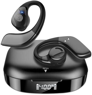 Golvery Bluetooth 5.3 True Wireless Earbuds w/DSP Noise Cancelling Mic, Open Ear Stereo Sports Headphones w/ 800mAh LCD Display Charging Base, HiFi Deep Bass, Compatible with TV iPhone Android