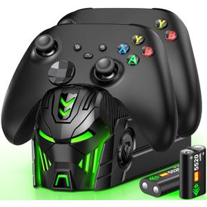 Charger Station Compatible with Xbox Controllers, 2x5520mWh Rechargeable Battery Pack for Xbox One/Series X|S Controllers with Dual Charging Dock and 4 Covers (Controller Not Included)