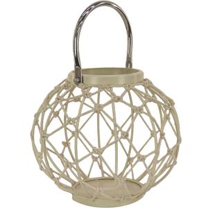 Lantern Candleholder, Woven Rope Construction, Bleached Sand, Modern Design and Finish, Includes Metal Handle, 9 Inches