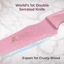 CoquusAid Upgrade Bread Knife for Homemade Bread, Worlds 1st Double Serrated Knife for Crusty Sourdough, 11.6 Inch Stainless Steel Bread Slicer, Professional Sourdough Cutter, Ideal for Gift, Pink