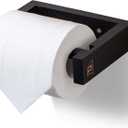 Bamboo Wall Mounted Toilet Paper Holder,Wooden Toilet Paper Holder,Adhesive Bathroom Tissue Holder,Wood Toilet Paper Roll Holder Tissue Holder for Bathroom (Black)