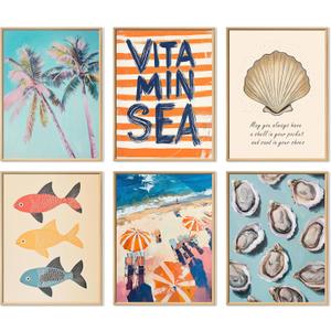 HK Studio Ocean Decor, Coastal Wall Decor - Beach Decorations for Home, Unframed 6 Pcs 13" x 17"