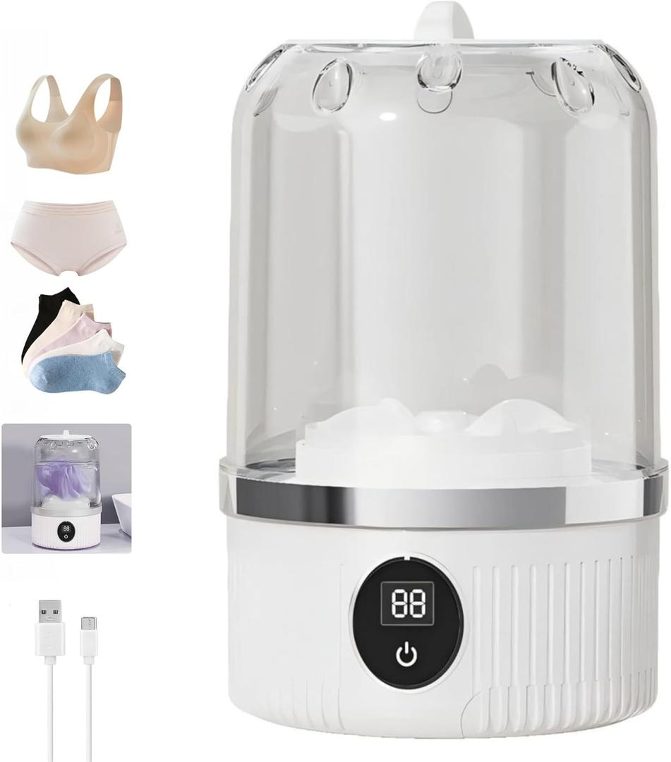 Portable Mini Washing Machine, Underwear Washer, 2025 New Mini Automatic Washing Machines, Rechargeable Cordless Washing-Machine, Compact Travel Laundry for Bra, Underwear, Socks (white)