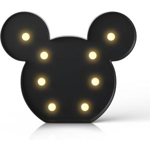 Black Mouse Decor, Battery Powered Night Light for Kids, Birthday Decorations, Kids Room Decor for Bedroom, Wall Decorations, 2 count