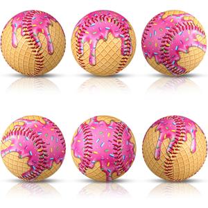 6 Pcs Ice Cream Drip Baseball Ball, 9 Inch Standard Size Unmarked Practice Baseball Training Ball for Youth and Adult Season Rewards, Pitching, Hitting, Batting, Fielding, Team Gift (Pink)