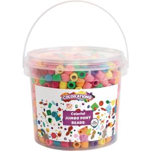 Colorations Jumbo Plastic Pony Beads, 1.5 Pounds in Reusable Bucket, Multi Pack, Assorted Colors, Classroom Pack (Small)
