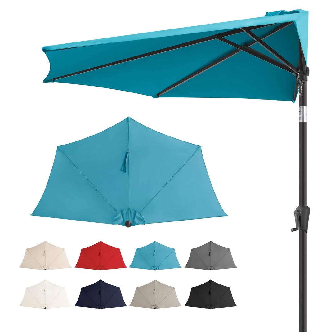 AckMizz 9ft Half Umbrellas Outdoor - Half Patio Umbrella with Tilt, UV Protection Waterproof, Half Round Umbrella for Wall Balcony, Pool, Porch, Garden, Deck, Backyard (Aqua Blue)