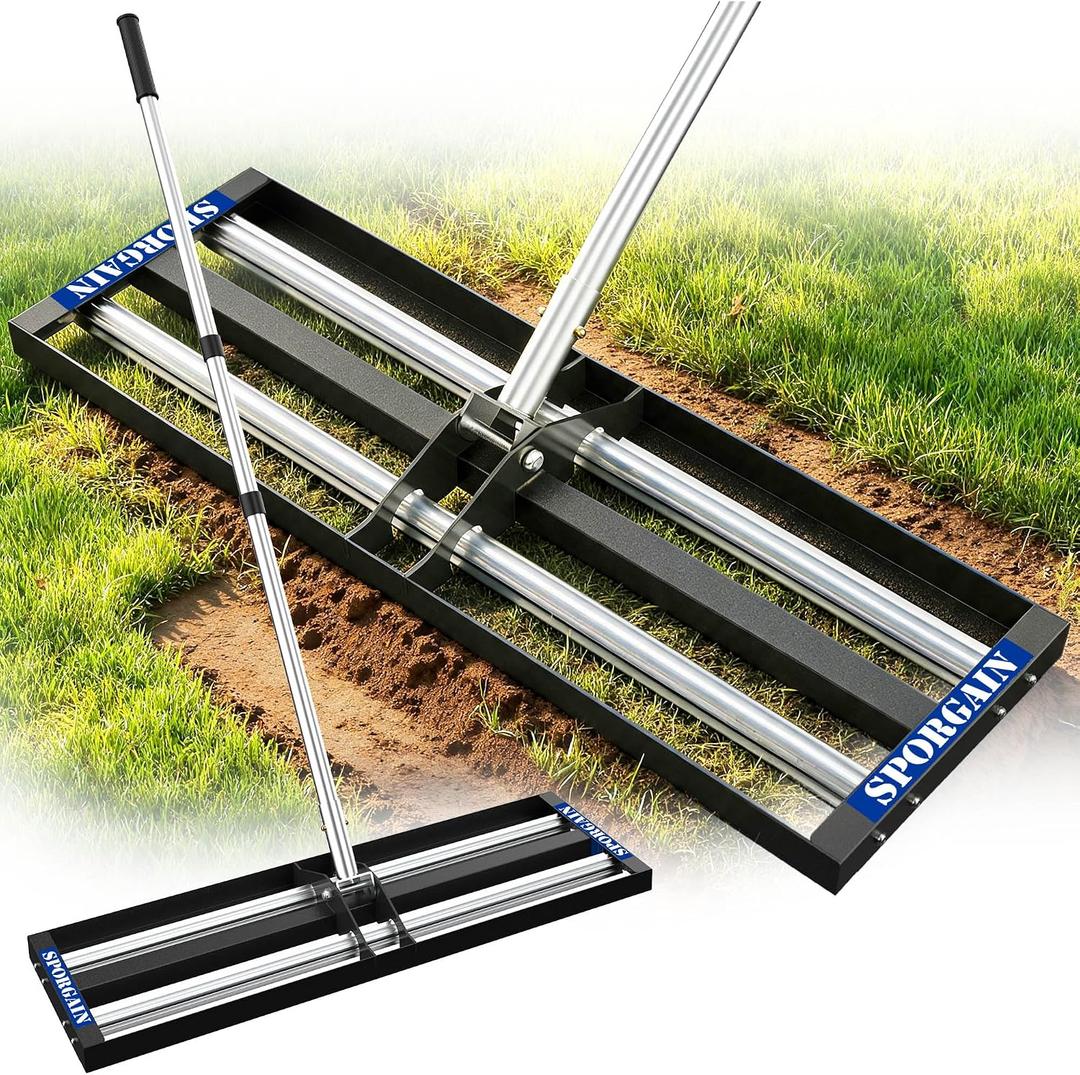 SporGain Lawn Leveling Rake 40"x10", Lawn Leveler with Aluminum Rollers