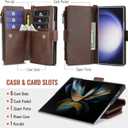 ASAPDOS for Samsung Galaxy Z Fold 6 Wallet Case with S Pen Holder,PU Leather Strap Wristlet Flip Case with Magnetic Closure[S-Pen Fully Compatible],Card Holder[RFID Blocking] and Kickstand Coffee