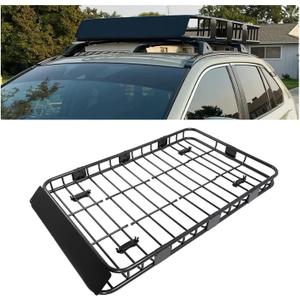ECOTRIC 59" x 39" x 5.1" Universal Adjustable Roof Rack Cargo Carrier Basket with Extension Heavy Duty Steel Car SUV Top Luggage Storage Holder Basket for Travel 250LBS Weight Capacity