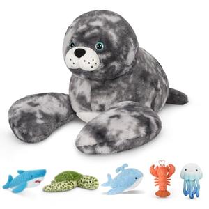 Niuniu Daddy 23" | 3.3 Pound Weighted Seal Plush for Kids Adults, Fat Large Seal Weighted Stuffed Animals, Chubby Body Pillow Plush Animal Toys for Sleeping for Presents Birthday Christmas Holiday