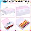 Sherr 12 Pack Large Capacity Pink Pencil Boxes – Double Layer Plastic Pencil Case Organizer, Stackable Crayon & Gel Pen Storage Containers