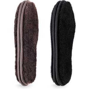 Riemot 2 Pairs Genuine Sheepskin Insoles for Women Men, Thick Replacement Shearling Inserts for Uggs Boots Slippers, Warm Furry Winter Wool Liners Black Brown EU 38