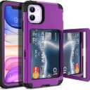 iPhone 11 Wallet Case for Women, Men- WeLoveCase Defender Credit Card Holder Cover with Hidden Mirror Three Layer Shockproof Heavy Duty Protection All-Round Protective Case for iPhone 11 Purple