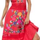 Mexican Dress Embroidered Casual Halter Off Shoulder Maxi Cocktail Dresses Sexy Dress for Women Date Night, XXL