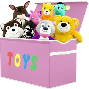 Toy Box Chest, Collapsible Sturdy Storage Bins with Lids, Extra Large Kids Toy Storage Organizer Boxes Bins Baskets for Kids, Boys, Girls, Nursery Room, Playroom, Closet (Classical Pink)