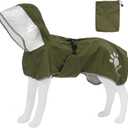 MAMORE Dog Raincoat Hooded Rain Jacket for Small Medium Large Dogs Slicker Poncho Bottom Waterproof Adjustable Reflective Breathable Leash Hole (Army Green, X-Large)