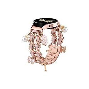 Newlibery Gold Metal Band with Charms Women 20mm Adjustable Double Chain Watch Strap Compatible with Samsung Galaxy Watch 7/6/5/4/Active 2/4 6 Classic/5 Pro/FE 40mm 42mm 43mm 44mm 45mm 46mm 47mm Gift