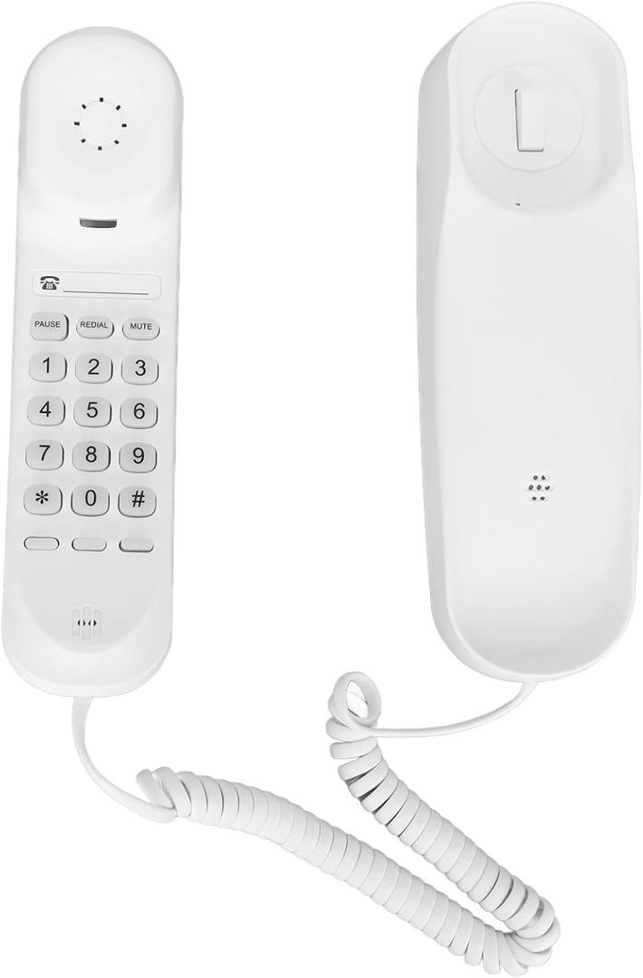 Corded Phone, Mini Corded Home Phone, No AC Power or Battery Required, Retro Novelty Telephone with Lighted Keys, Last Number Redial, Wall Mountable Landline for Home, Office, White