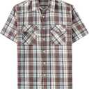 JOGAL Mens Plaid Button Down Shirts Mens Short Sleeve Western Shirts Two Pocket Regular Fit Mens Button Up Casual Shirts (Brown, XXL)