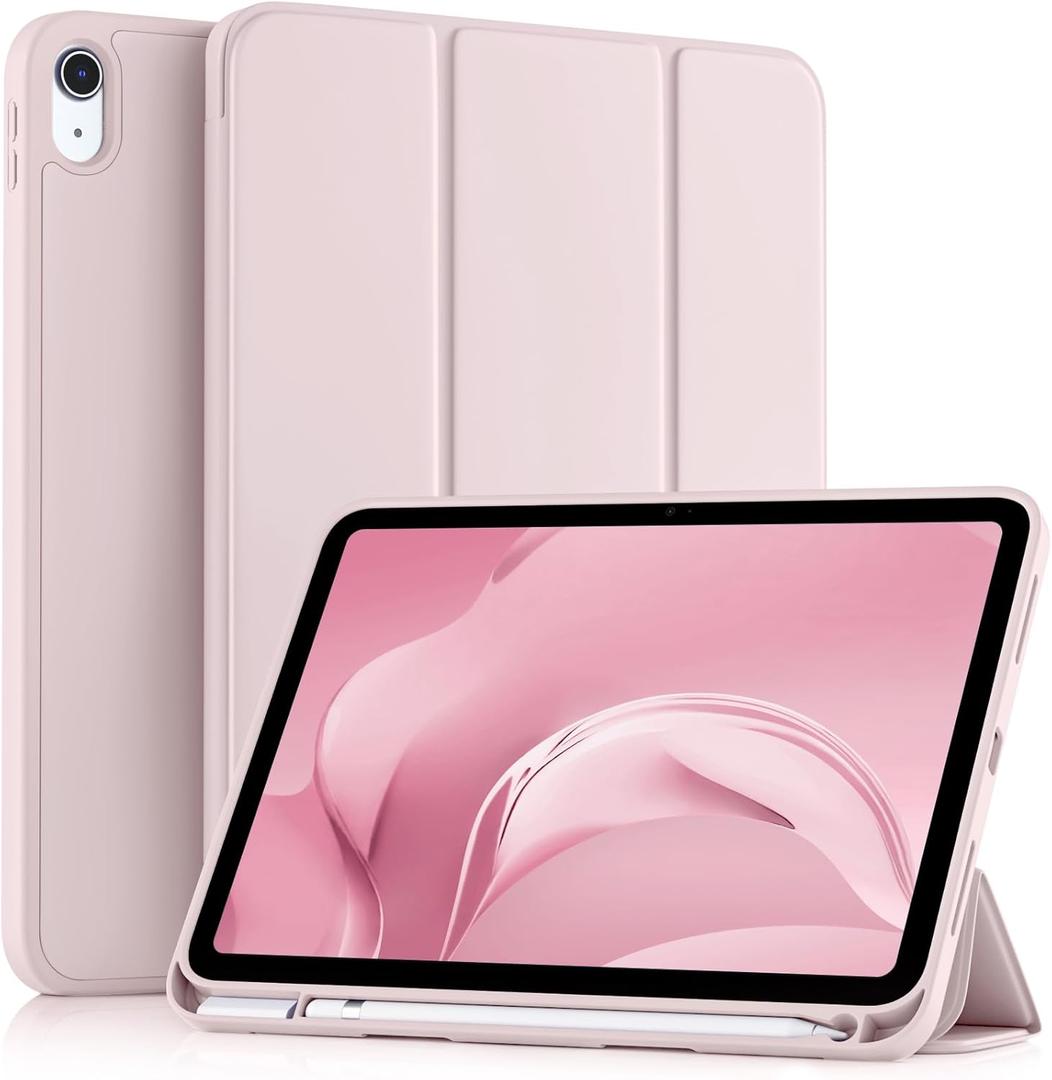 Akkerds Compatible with iPad (A16) 11th Generation Case 11 Inch 2025, for iPad 10th Generation Case 10.9 Inch 2022 with Pencil Holder, Slim Trifold Stand Protective Cover with Soft TPU Back, Pink