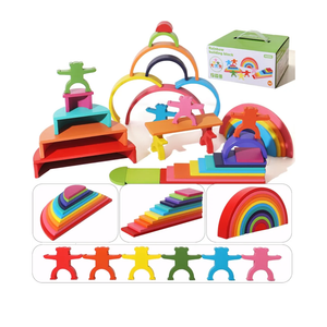 Dinhon 40Piece Wooden Rainbow Stack Set, 4in1 Building Blocks preschoolers Early Development & Activity Toys Montessori Toys for Kids 1 2 3 4 Years and Older Gifts for Boys and Girls