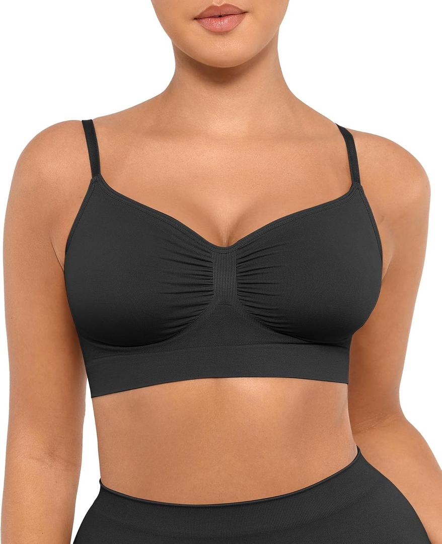 FeelinGirl Bralettes for Women with Support Comfortable Bras No Underwire Seamless Everyday Bras (Large, Black)