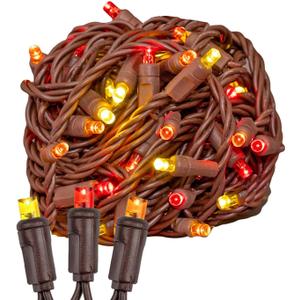 Novelty Lights 50ft 100 LED Yellow/Red/Orange Christmas String Lights, 6" Spacing on Brown Wire, UL Listed IP55 Commercial Grade Xmas Lights for Outdoor/Indoor, Dimmable, Connectable