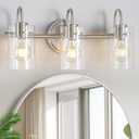 3 Lights Vanity Light Fixture, Brushed Nickel Bathroom Wall Sconces, Modern Wall Light with Clear Glass Shade, Farmhouse Wall Mount Porch Wall Lamp for Mirror, Kitchen, Living Room, Workshop