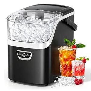 SenCre - Nugget Ice Maker Countertop with Handle, Ready in 5 Mins, 30lbs Per Day, Removable Top Cover - Black