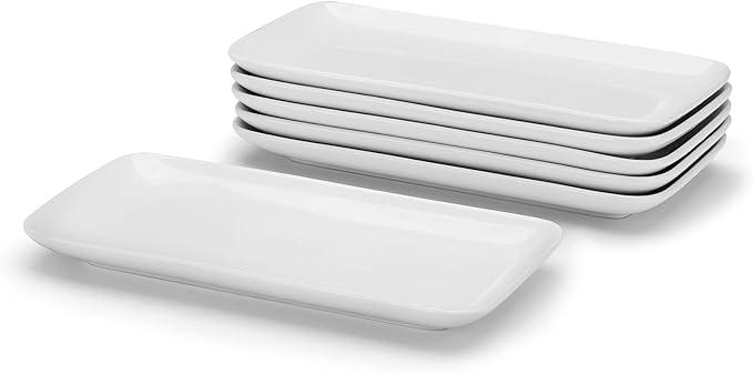 Miicol Rectangle Serving Platters Set of 6, White Serving Plates 23x12cm, Ceramic Dinner Plates for Dessert, Sushi, Side Dishes, Party