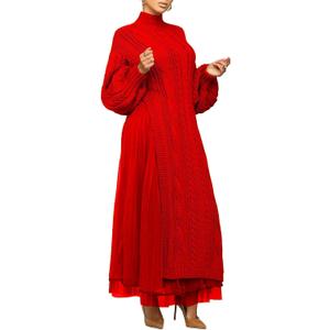 KANSOON Women Two Piece Outfit Set Oversized Heavy Knit Sweater with Tulle Maxi Skirt Fall Winter Outfits (Red, XL)