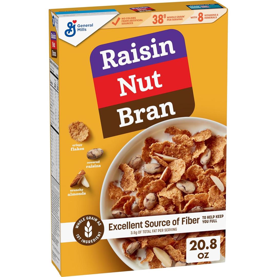 Raisin Nut Bran Cereal, High Fiber Cereal, Made with Whole Grain, 20.8 oz (20.8 Ounce (Pack of 1)), Best By: 06/11/2026