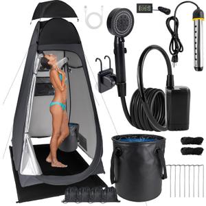 Portable Camping Shower Kit: 6ft Tent, 4000mAh Pump, 1500W Heater & Bucket