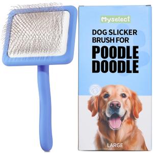 Long Pin Wood Slicker Brush for Dematting & Grooming Long-Haired Poodle & Doodle Breeds for Fluff Detangling & Keeping Mats Free on Poodles, Goldendoodles & Curly Dogs