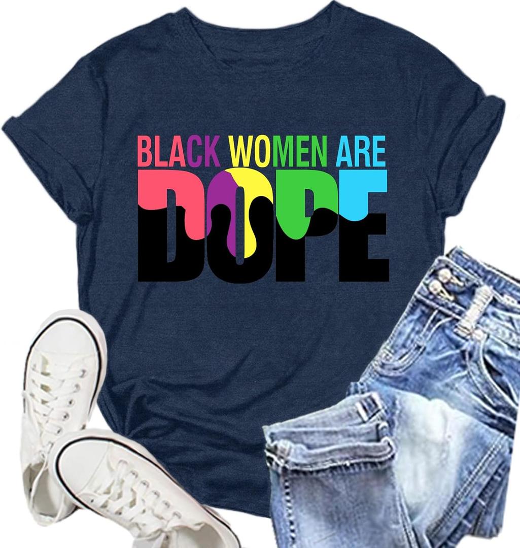 African Proud Shirts for Women Black History T-Shirt African-American Tee Tops (Large, Blue)