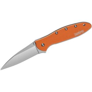 Kershaw Leek, BlackWash Pocket Knife (1660BLKW); 3 Sandvik 14C28N Steel Blade, 410 Stainless Steel Handle, BlackWash Finish, SpeedSafe Assisted Open, Frame and Tip Locks, Reversible Pocketclip; 3 OZ (Orange)