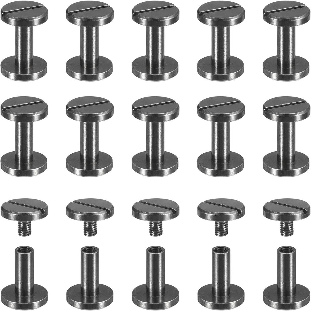 uxcell 30Pack Brass Chicago Screws, 10x10mm Flat Head Screw Back Binding Post Nail Stud Rivets for DIY Leather Craft Belt Strap, Black