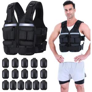 Sportneer Adjustable Weighted Vest Weights: 2-18 lbs/2-42 lbs Washable Weight Vest for Walking 16 In 1 Fast Adjust Rucking Vest for Women and Men Home Gym Running Jogging Strength Training Vests Black, 2-42 lbs