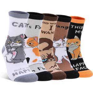2 x 5 Pairs Women's Cat Socks Fun Animals Casual Socks Novelty Cotton Cat Sock Funny Birthday Gifts for Cat Lovers