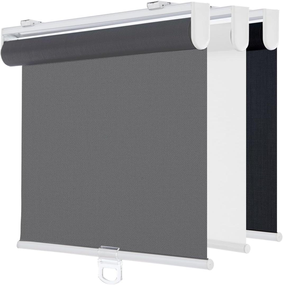 Cordless Roller Shades for Windows,Light Filtering Pull Down Blinds,Solar Screen Door Blinds,Flame Retardant UV Protection Fabric for Home Office (22" W x 72" H,Solar Grey)