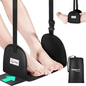 Airplane Foot Rest - Portable and Adjustable Foot Hammock, Travel Flight Essential for Relaxing Your Feet During Journeys - Office Footrests (Black) (1-Pack)