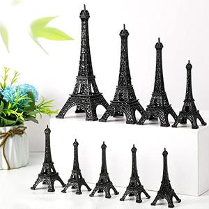 7 Pcs Eiffel Tower Statue Decor Alloy Metal Paris Tower Party Decoration 5 Size Eiffel Decor French Table Stand Holder Gift for Cake Topper Collectible Figurine Replica Home(Black)