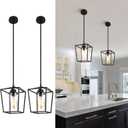 2 Pack Black Pendant Light Fixture 1-Light Farmhouse Pendant Lights Kitchen Island Lantern Iron Cage Hanging Light with Clear Glass Shade for Entryway Dining Room Hallway Porch