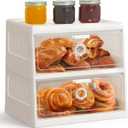 Extra Large Bread Box for Kitchen Countertop, Double Layer Bread Storage for Homemade Bread Container with Transparent Window Bread Boxes White