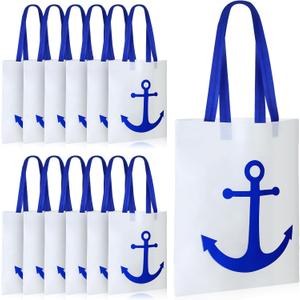 24 Pcs Anchor Bags Summer Cruise Gift Bags Large Nautical Totes Gift Exchange Ideas Non Woven Totes for Cruise Wedding Party