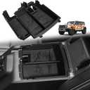 TripleAliners Center Console Organizer Compatible with 2025 Ford Bronco(Not for 2-Door & Bronco Sport) Accessories Center Console Storage Box Armrest Insert Tray | Two Layers with Leather Trim (Black)
