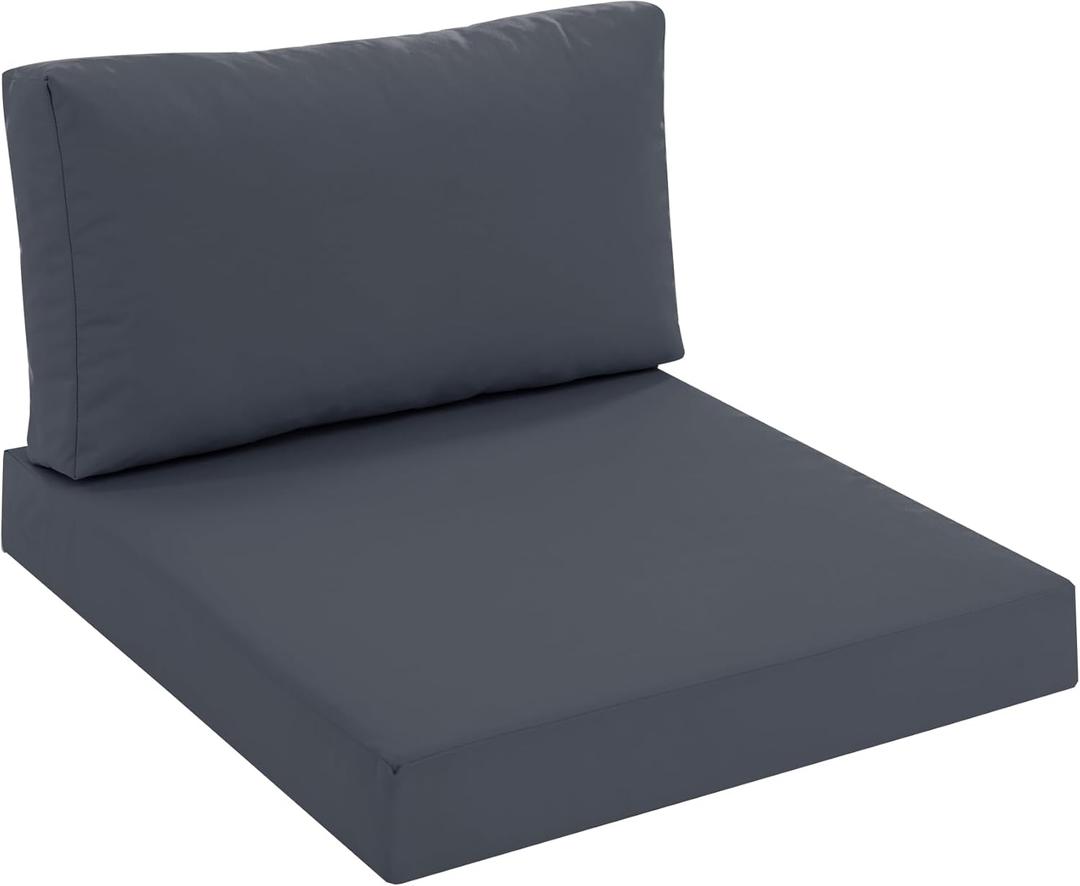 Outdoor Chair Cushions for Patio Furniture with Waterproof Detachable Cover, Deep Seat Couch Cushion Replacement and Backrest Pillow for Sectional Sofa, 25.6 x 25.6 Inch, Dark Grey