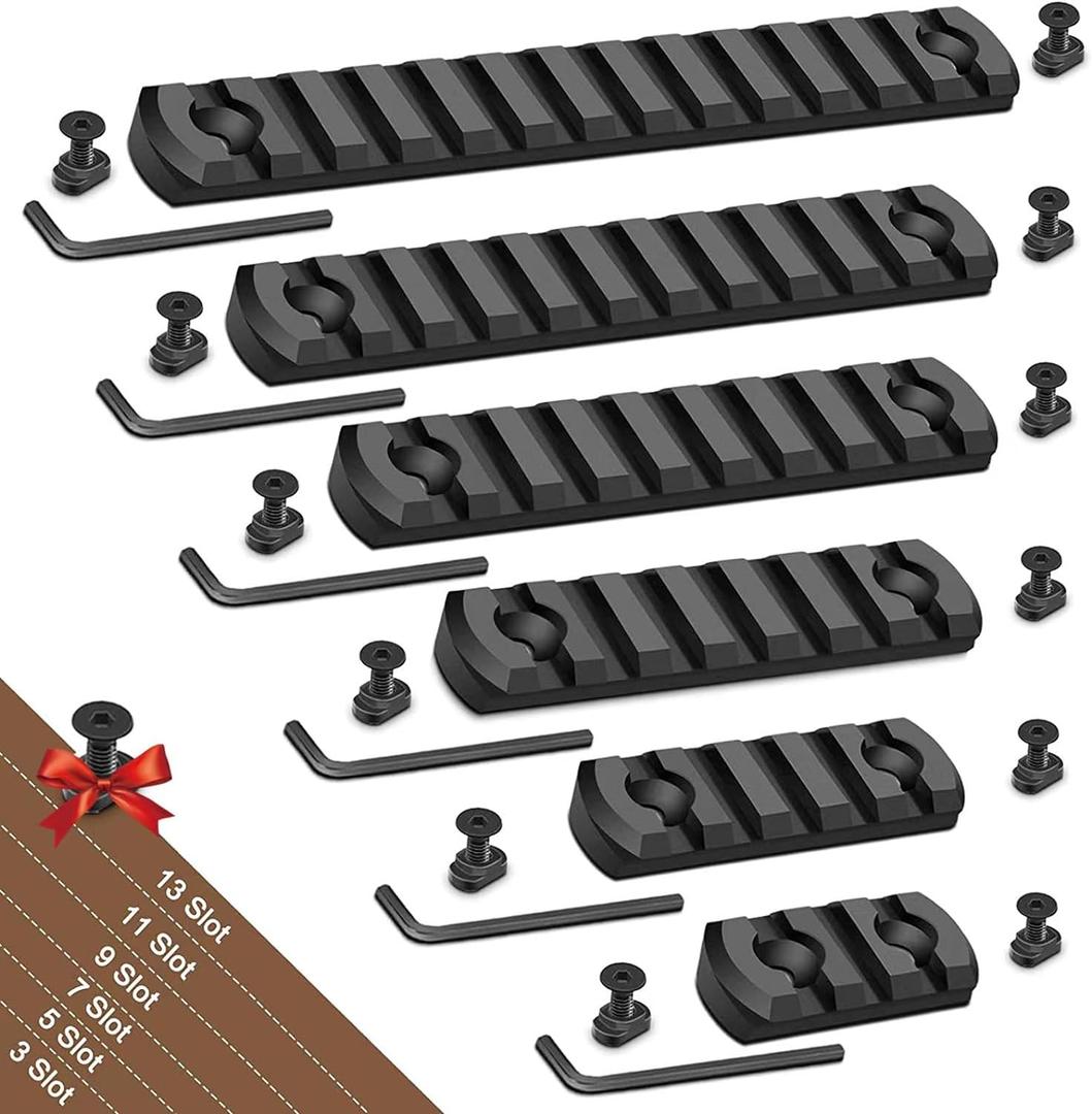 Single Picatinny Aluminum Accessory Rail Set 3 5 7 9 11 13 Slots with 13 T-Nuts & Screws, 6 Wrench-Rounded Corner